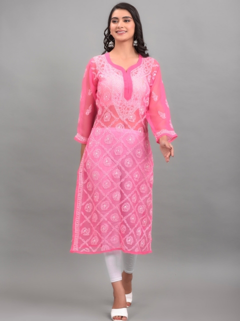 

Apratim Women Pink Ethnic Motifs Embroidered Georgette Kurta