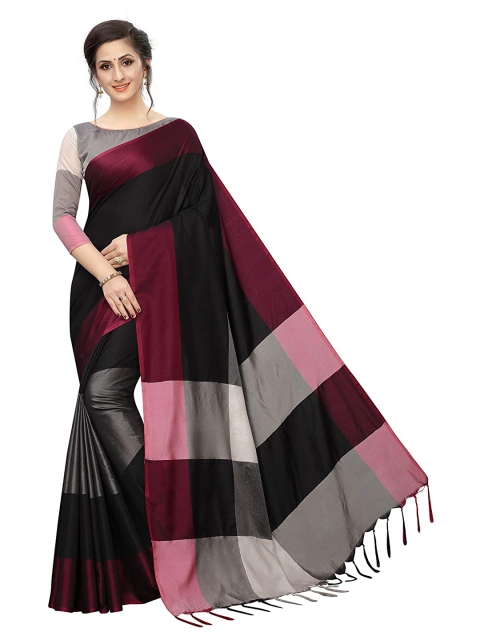 

SAADHVI Black & Grey Colourblocked Silk Blend Saree