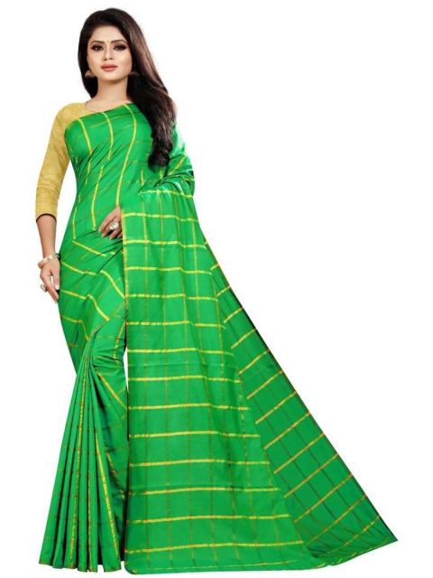 

SAADHVI Green & Gold-Toned Checked Silk Blend Saree