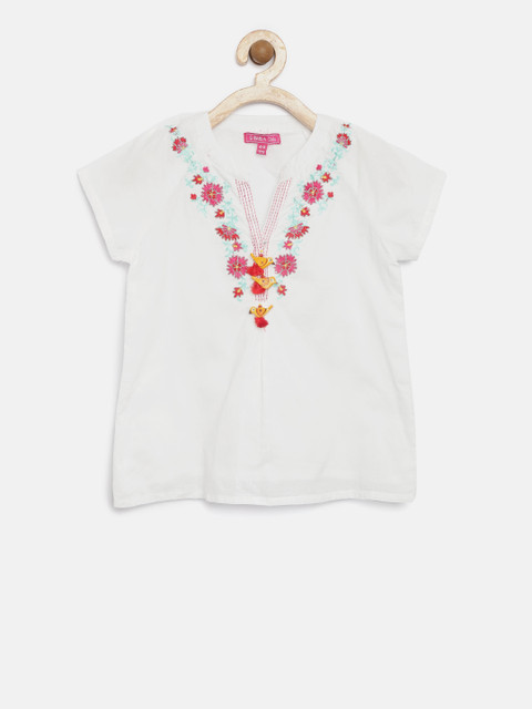 

Biba Girls White Embroidered Pure Cotton Top