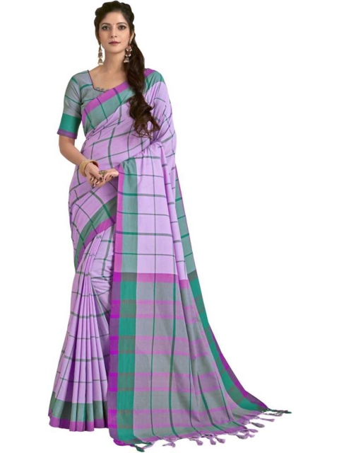 

SAADHVI Pink & Green Checked Silk Blend Saree