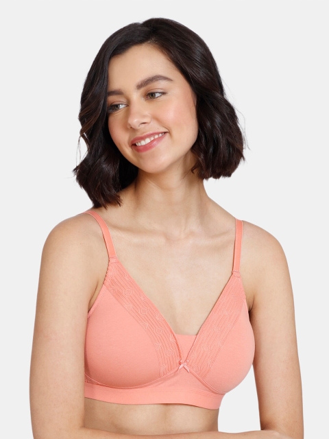 

Zivame Peach-Coloured Solid Cotton Lightly Padded T-Shirt Bra