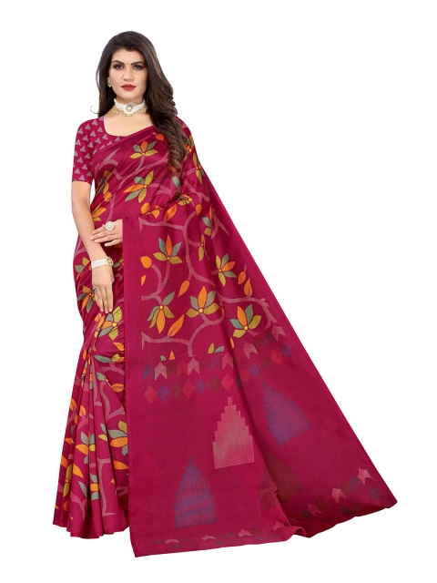 

AADVIKA Burgundy & Green Floral Art Silk Mysore Silk Saree