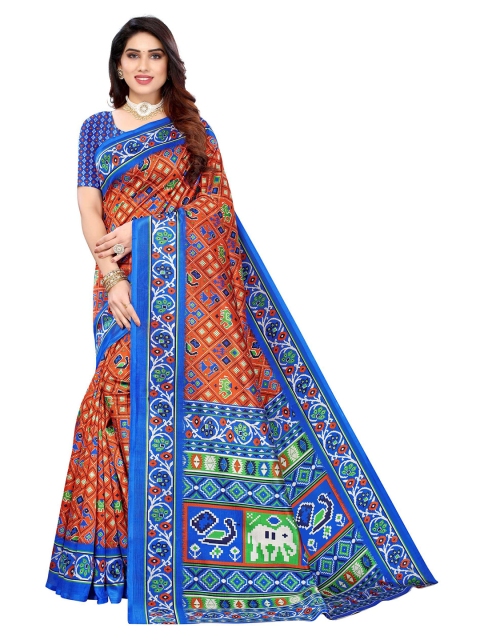 

AADVIKA Orange & Blue Art Silk Mysore Silk Saree