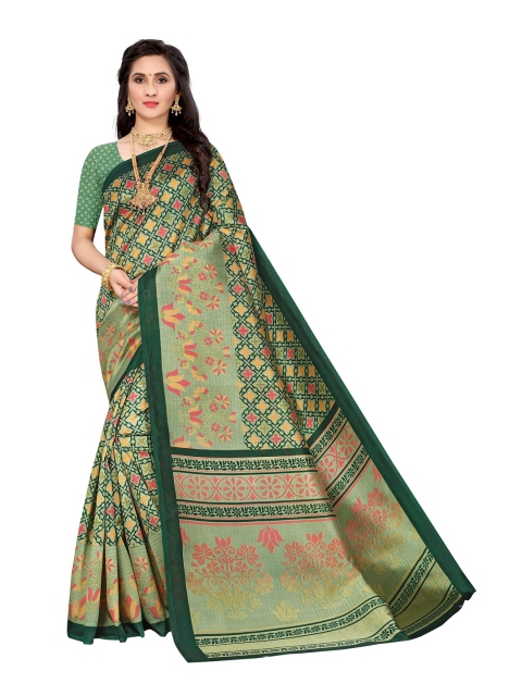

AADVIKA Green & Pink Ethnic Motifs Art Silk Mysore Silk Saree