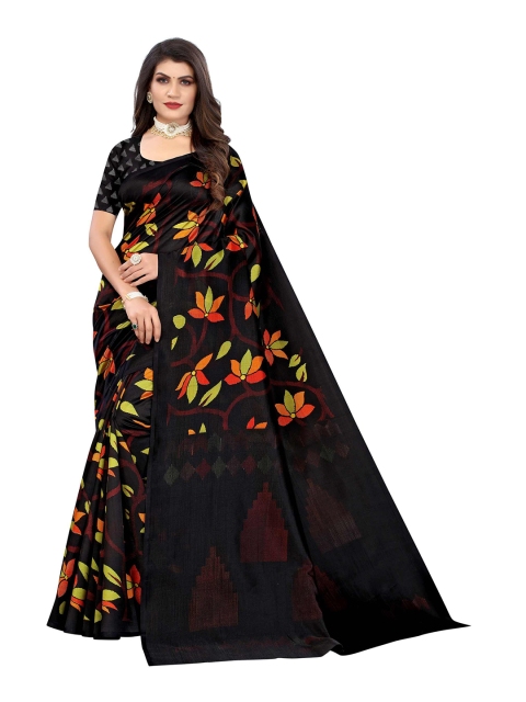 

AADVIKA Black & Red Floral Art Silk Mysore Silk Saree