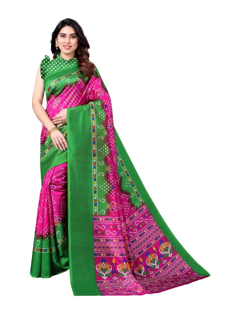 

AADVIKA Pink & Green Floral Art Silk Mysore Silk Saree