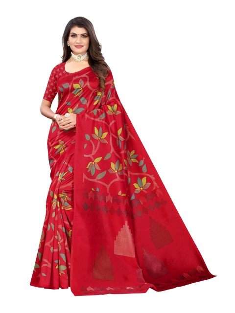 

AADVIKA Red & Green Floral Mysore Silk Saree