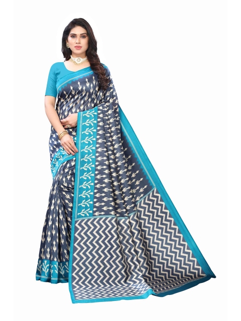 

AADVIKA Grey & Blue Floral Art Silk Mysore Silk Saree