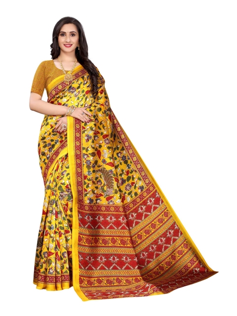 

AADVIKA Yellow & Red Floral Art Silk Mysore Silk Saree