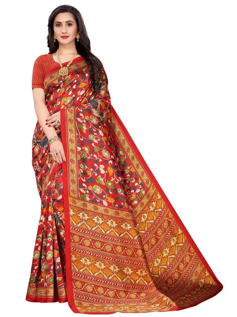 

AADVIKA Red & Yellow Floral Art Silk Mysore Silk Saree