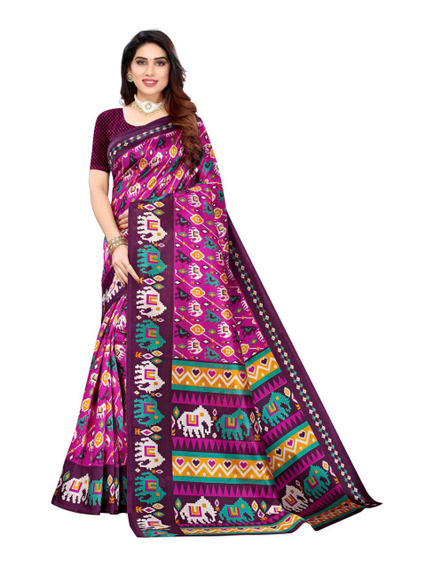 

AADVIKA Purple & Green Ethnic Motifs Art Silk Mysore Silk Saree