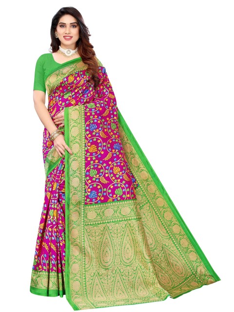 

AADVIKA Purple & Green Floral Art Silk Mysore Silk Saree