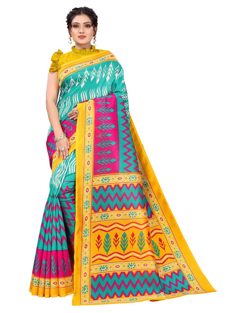 

AADVIKA Green & Yellow Ethnic Motifs Art Silk Mysore Silk Saree