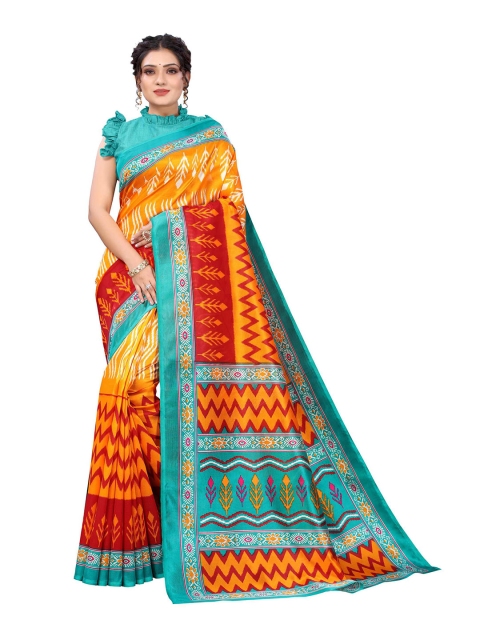 

AADVIKA Yellow & Blue Art Silk Mysore Silk Saree