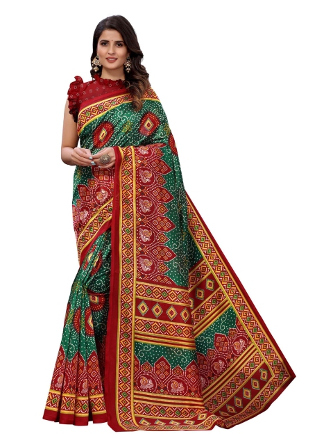 

AADVIKA Green & Maroon Ethnic Motifs Art Silk Mysore Silk Saree