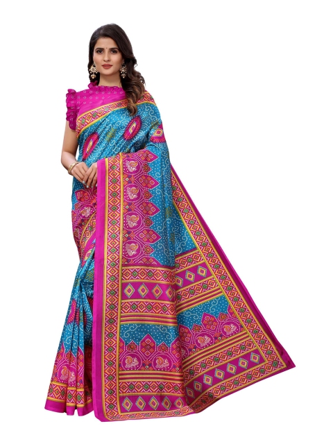 

AADVIKA Blue & Pink Floral Art Silk Mysore Silk Saree