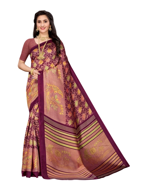 

AADVIKA Burgundy & Yellow Floral Art Silk Mysore Silk Saree