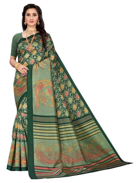 

AADVIKA Green & Red Floral Art Silk Mysore Silk Saree