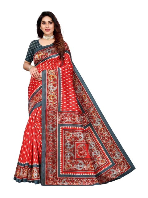 

AADVIKA Red & White Ethnic Motifs Printed Mysore Silk Saree