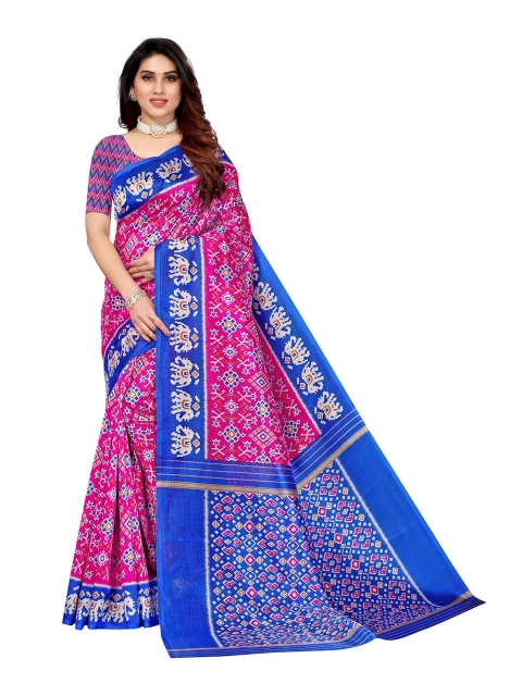 

AADVIKA Pink & Blue Ethnic Motifs Art Silk Mysore Silk Saree