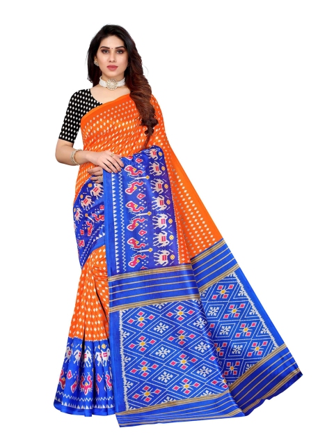 

AADVIKA Orange & Blue Floral Art Silk Mysore Silk Saree