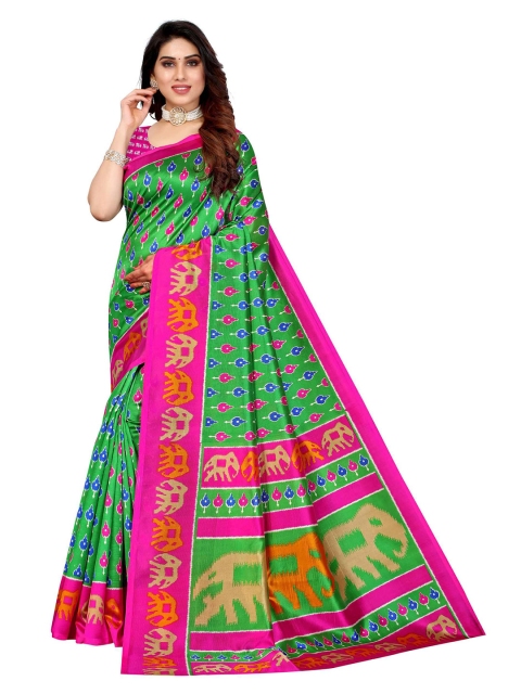 

AADVIKA Green & Magenta Ethnic Motifs Art Silk Mysore Silk Saree