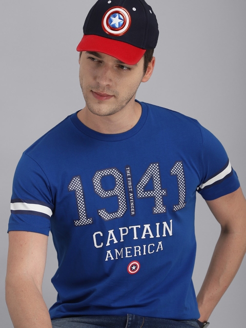 Free Authority Men Blue Captain America Printed T-shirt