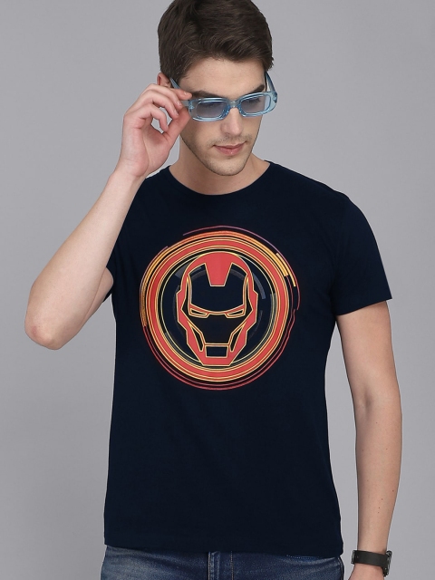 

Free Authority Men Navy Blue & Red Iron Man Printed Pure Cotton T-shirt