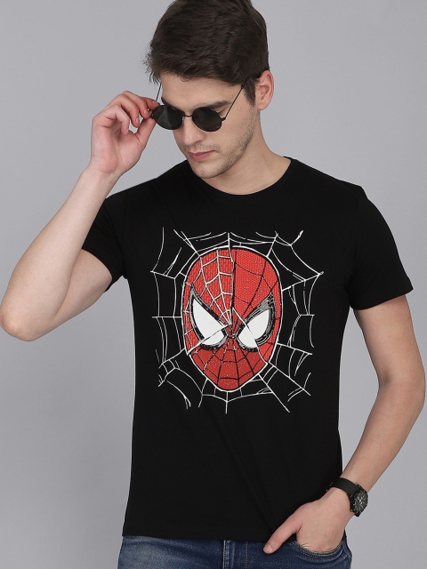 

Free Authority Men Black Spider-Man Printed Pure Cotton T-shirt