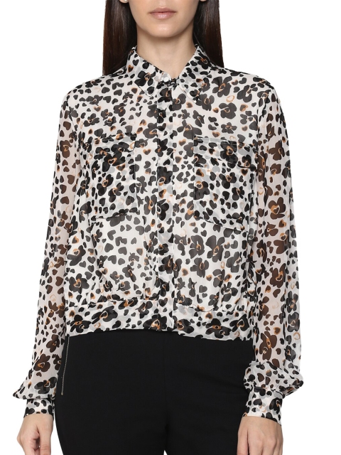 

LIU JO Women White Animal Printed Pure Cotton Casual Shirt