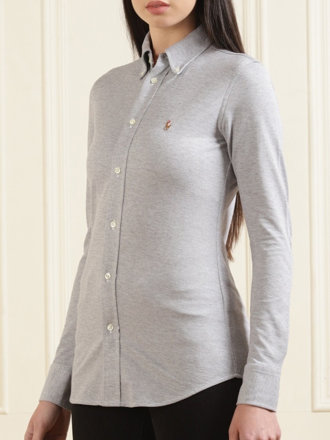 

Polo Ralph Lauren Women Grey Solid Pure Cotton Casual Shirt