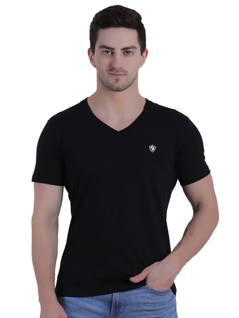 

Kawach Men Black V-Neck Pure Cotton Antimicrobial Applique Outdoor T-shirt