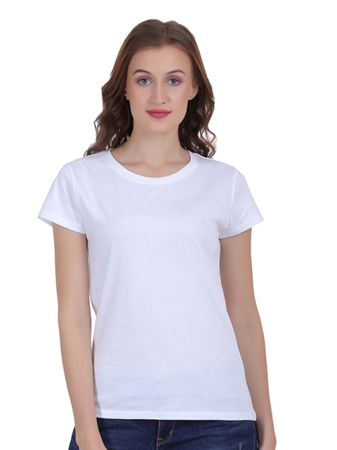 

Kawach Women White Solid Cotton Antimicrobial Round Neck T-shirt