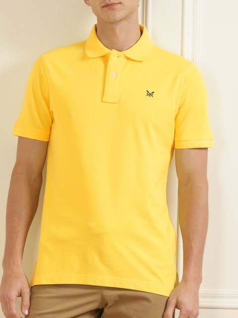 

Crew Clothing Men Yellow Polo Collar Pure Cotton T-shirt