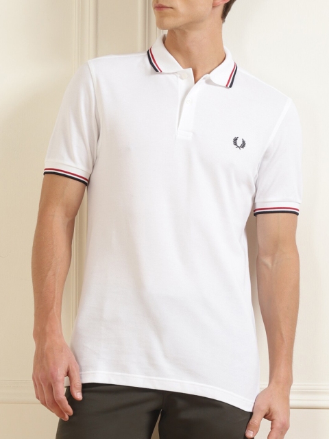 

Fred Perry Men White & Red Polo Collar Pure Cotton Applique T-shirt