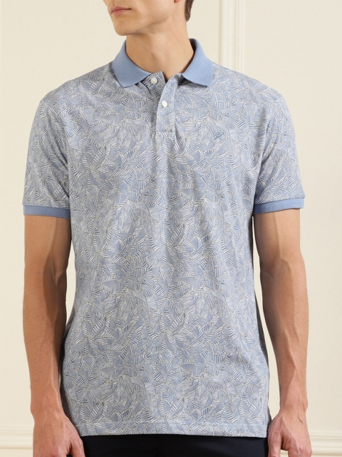 

HACKETT LONDON Men Blue Floral Printed Polo Collar Pure Cotton T-shirt