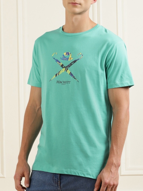 

HACKETT LONDON Men Sea Green Printed Cotton T-shirt