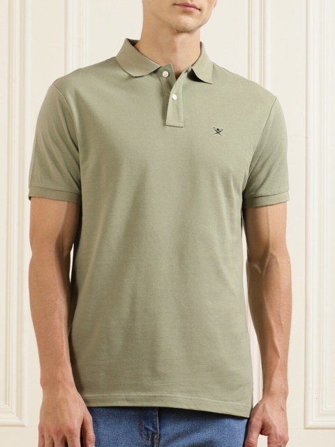 

HACKETT LONDON Men Green Polo Collar Pure Cotton Applique T-shirt