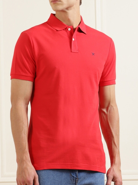 

HACKETT LONDON Men Red Polo Collar Pure Cotton Applique T-shirt