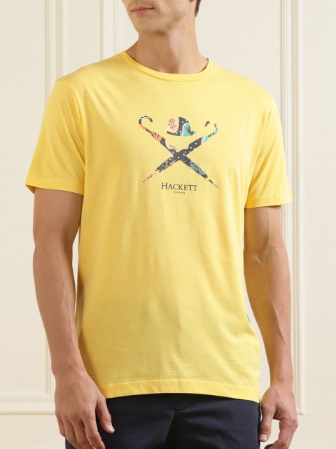 

HACKETT LONDON Men Yellow Printed Pure Cotton T-shirt