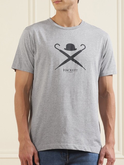 

HACKETT LONDON Men Grey Typography Pure Cotton T-shirt