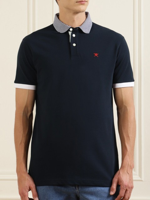 

HACKETT LONDON Men Navy Blue Polo Collar Pure Cotton T-shirt