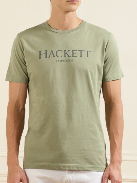 

HACKETT LONDON Men Sage Green Typography Pure Cotton T-shirt