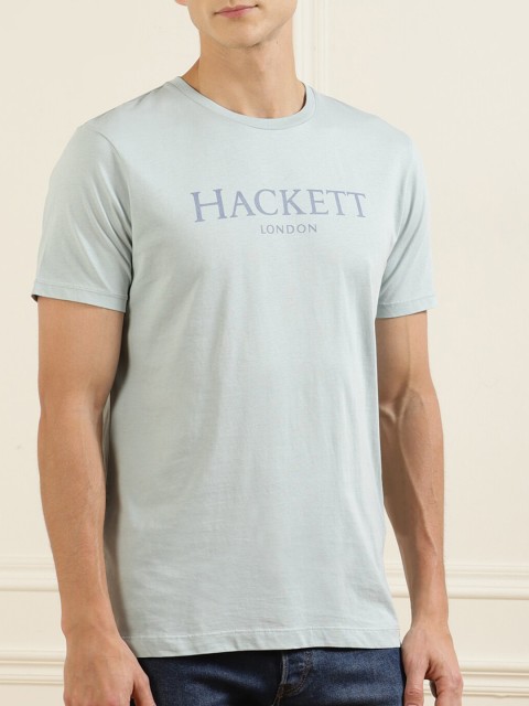 

HACKETT LONDON Men Grey Typography High Neck Pure Cotton T-shirt