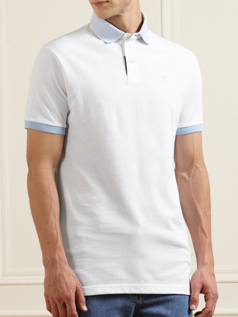 

HACKETT LONDON Men White Solid Polo Collar Pure Cotton T-shirt