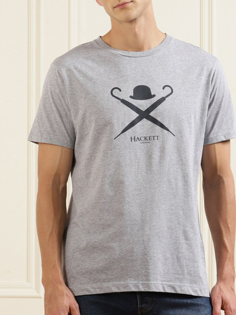 

HACKETT LONDON Grey Graphic Printed Pure Cotton T-shirt