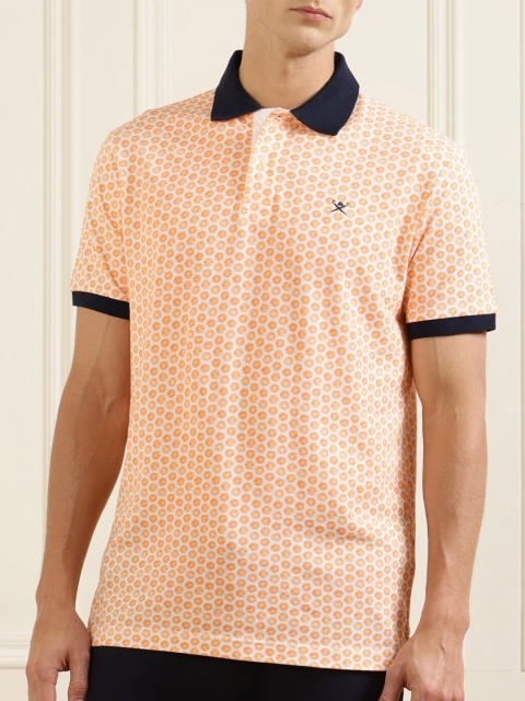 

HACKETT LONDON Men Orange & Black Printed Polo Collar Pure Cotton T-shirt