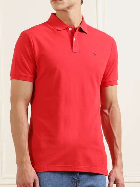 

HACKETT LONDON Men Red Polo Collar Pure Cotton T-shirt