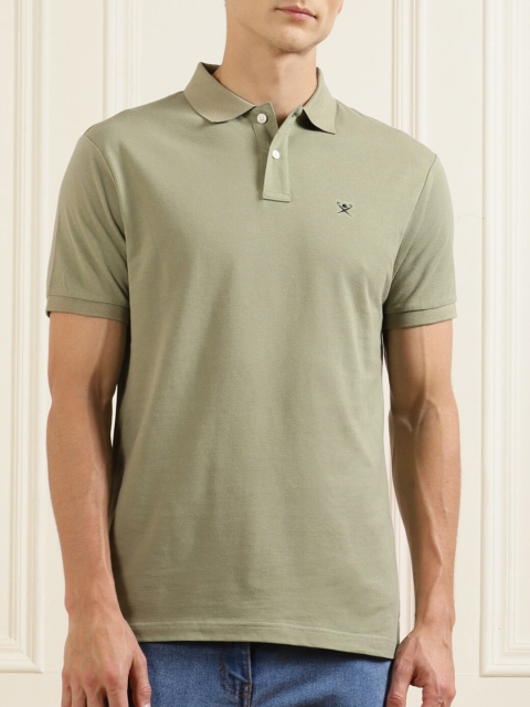 

HACKETT LONDON Men Green Polo Collar Pure Cotton T-shirt